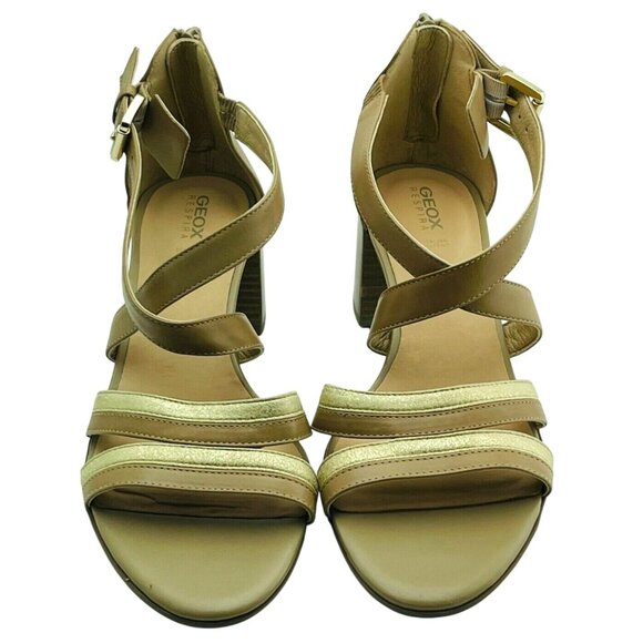 Geox Womens Leather Strappy Heeled Sandals With Back Zipper Closure Brown Size 4 - Picture 7 of 7